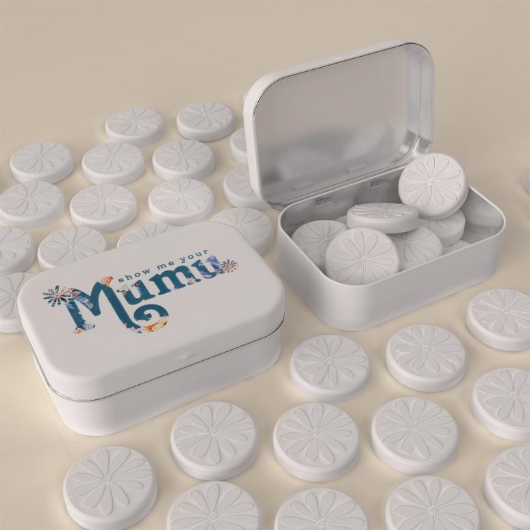 personalised mints with flower logo embossed for fashion retailer